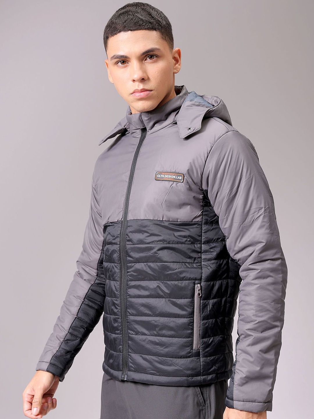 The Indian Garage Co Men Black Colourblocked Detachable Hood Padded Jacket