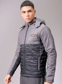 The Indian Garage Co Men Black Colourblocked Detachable Hood Padded Jacket