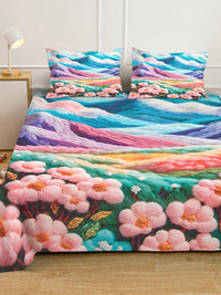 Myntra Elegant Blue & Pink Floral 400 TC King 7D Cadar & 2 Sarung Bantal 250X225 cm