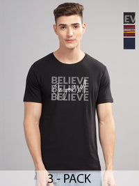 ADRO Pack of 3 Printed Round Neck Cotton T-shirt