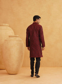 SOJANYA Geometric Woven Design Mandarin Collar Straight Kurta With Pyjama
