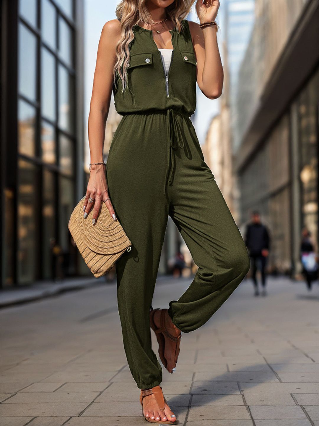 DressBerry Waist Tie-up Basic Jumpsuit