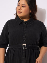 Sassafras Curve Women Shirt Collar Lengan Pendek Baju Midi Pakaian