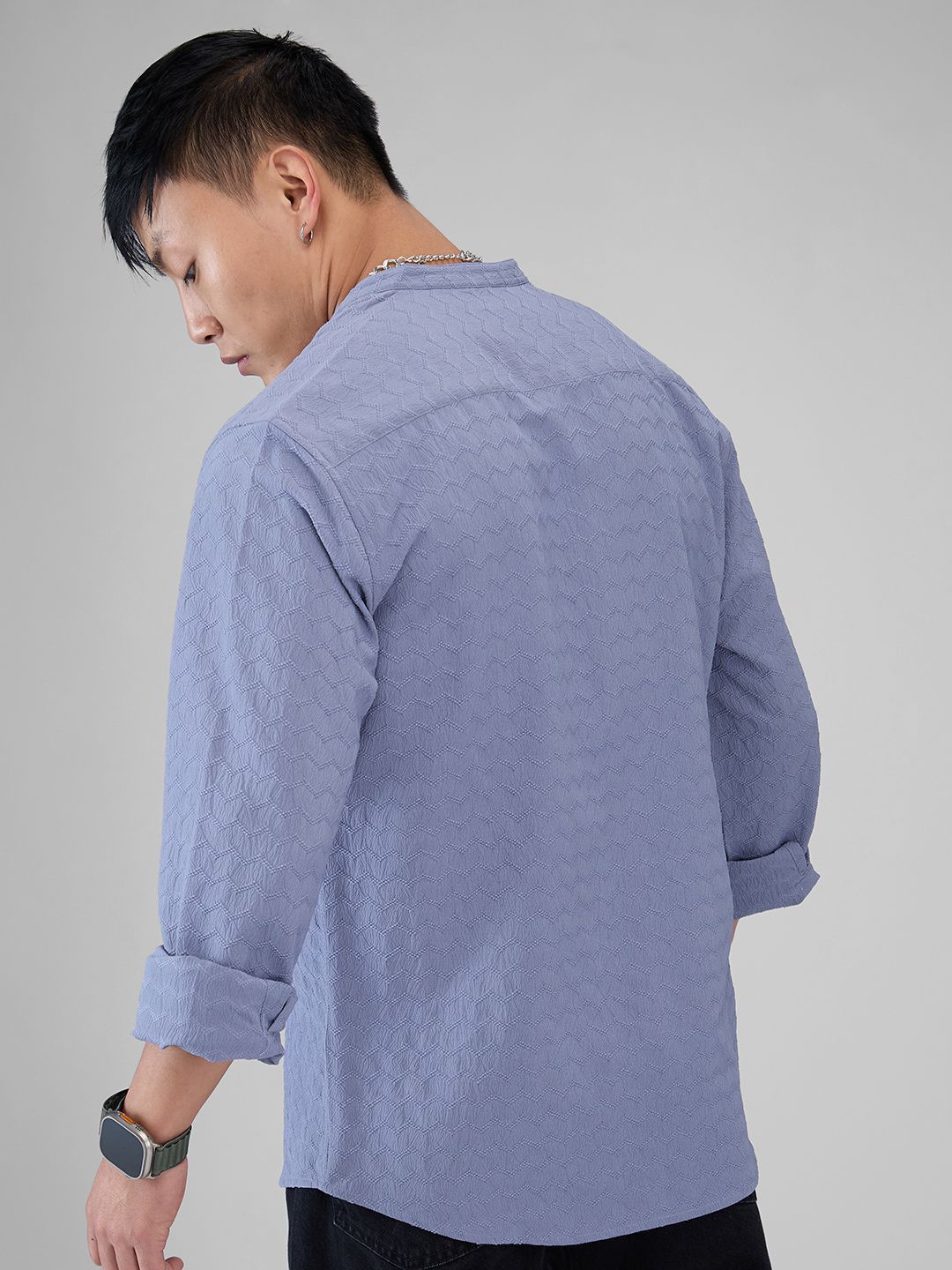 VASTRADO Men Classic Mandarin Collar Textured Casual Shirt