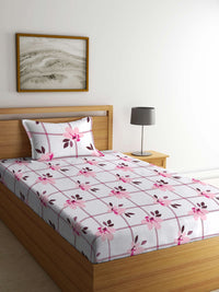 Myntra Elegant Homes White & Pink Floral Printed 300 TC Single Bedsheet Set 2.25 m x 1.5 m