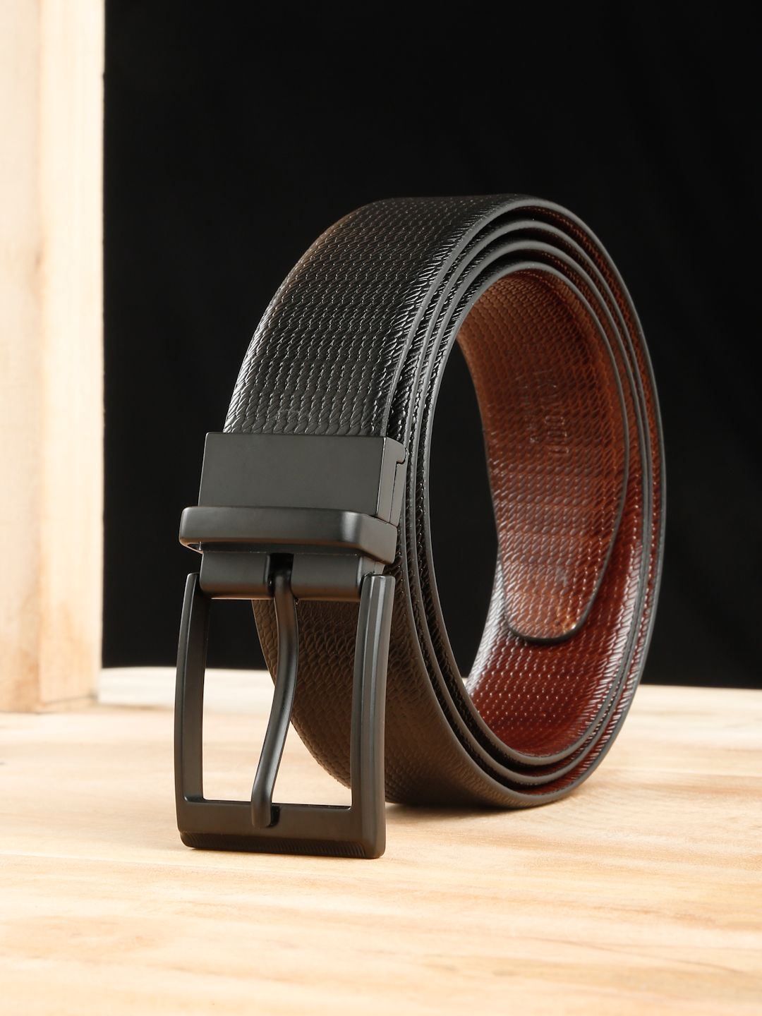 Teakwood Leathers Men Textured Leather Reversible Formal Belt