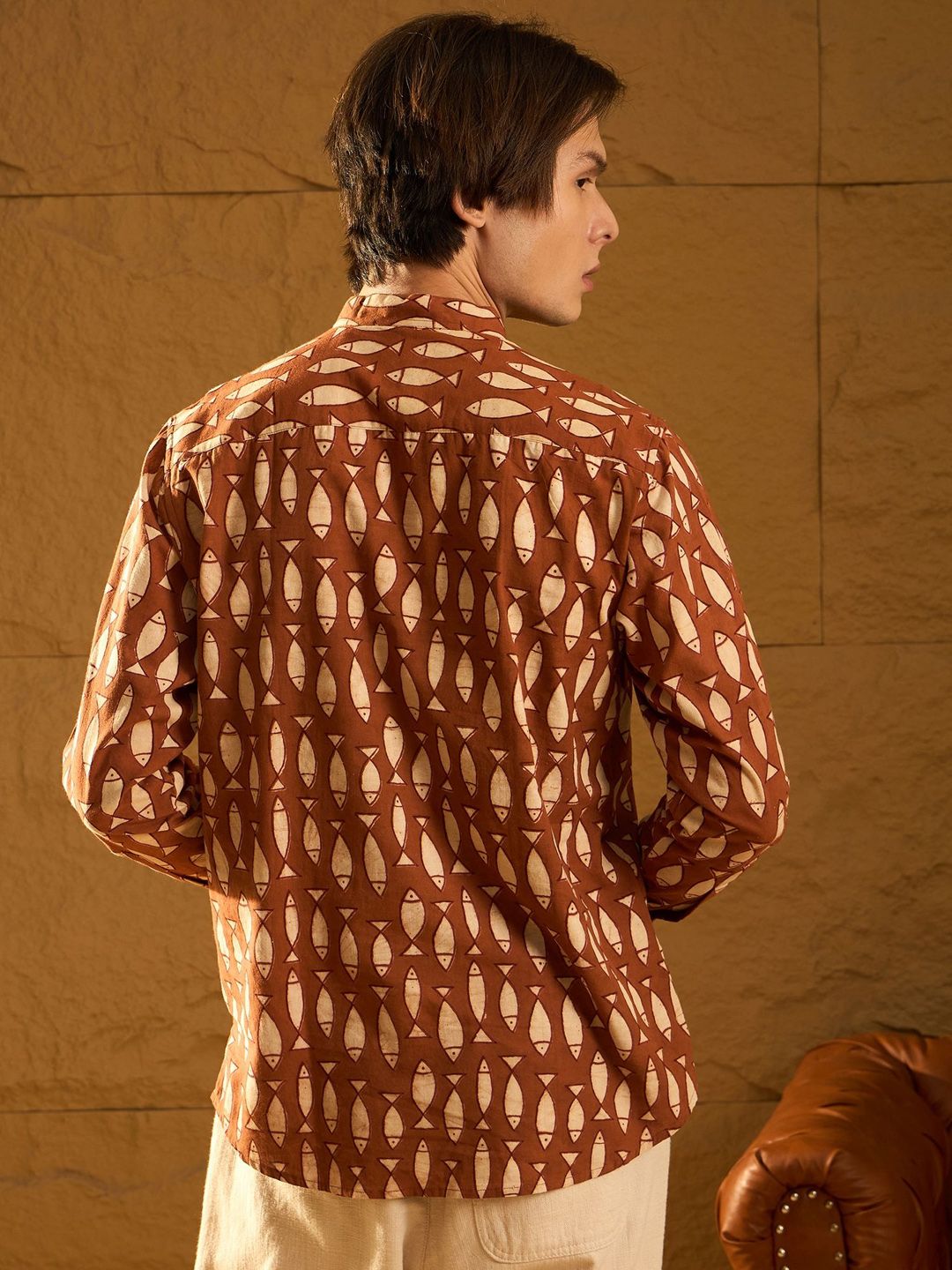 DENNISON Fish Block Printed Cotton Short Kurta