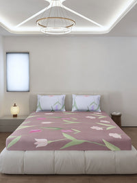 Monte Carlo Edmond Pink & Green Floral Printed 144 TC King Bedsheet Set 2.70 m x 2.70 m