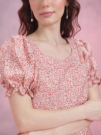 DressBerry Animal Printed Puff Sleeves Regular Top