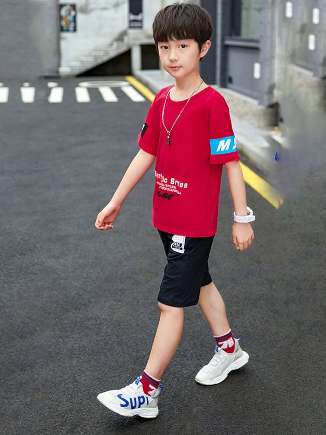 YK Boys Printed Round Neck Pure Cotton T-Shirt With Shorts