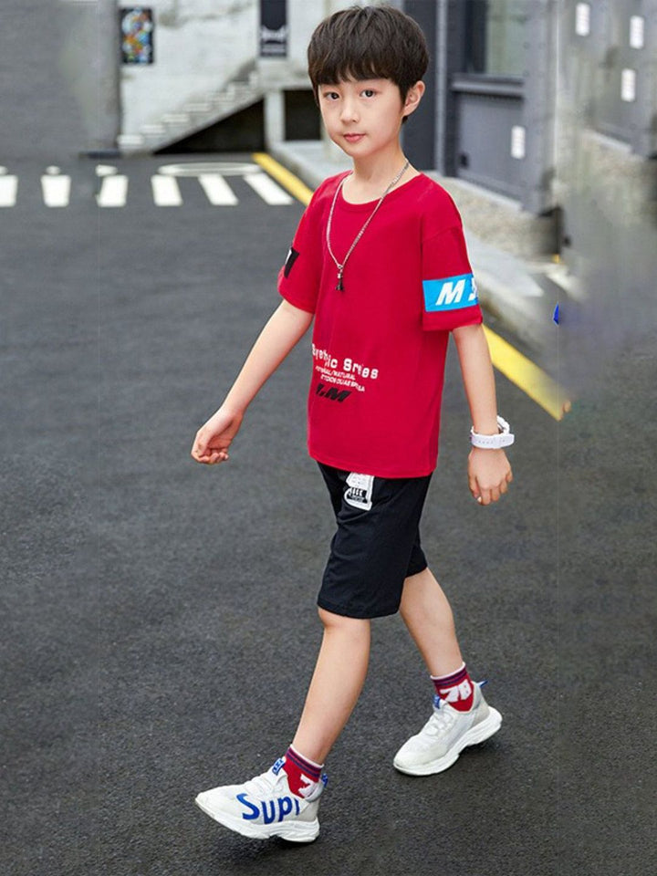 YK Boys Printed Round Neck Pure Cotton T-Shirt With Shorts