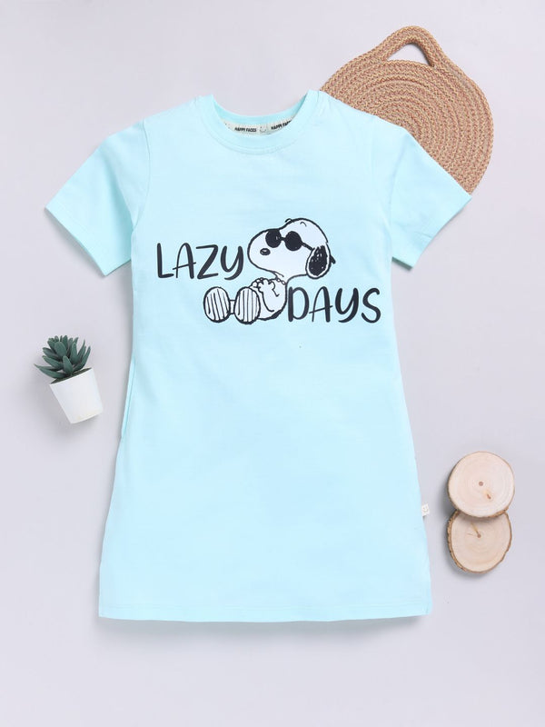 Happy Faces Kids Girls Snoopy Printed Pure Cotton Longline T-Shirt