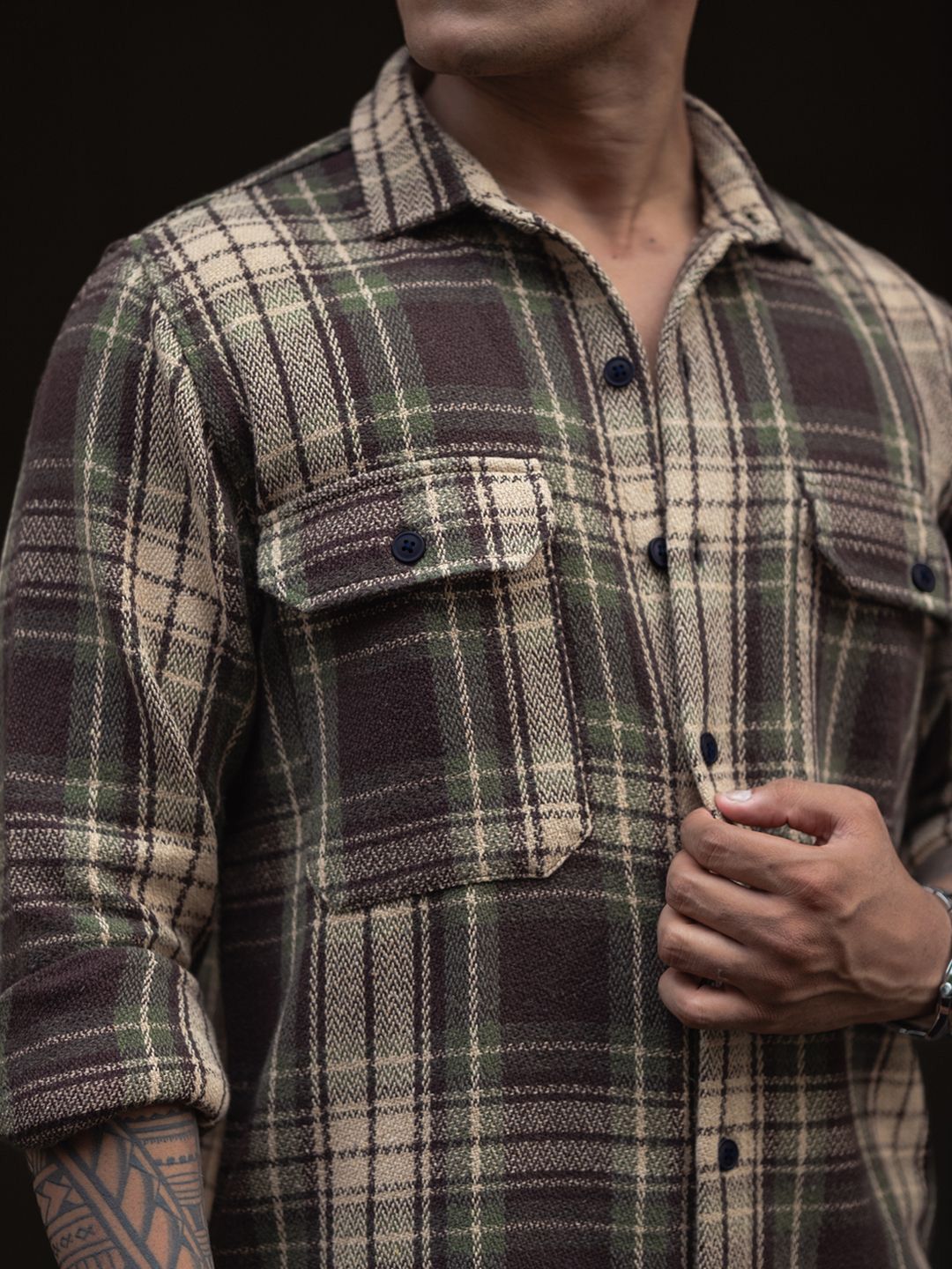 Powerlook Men Spread Collar Tartan Checked Casual Shirt