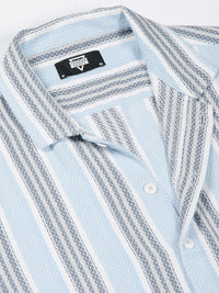Thomas Scott Men Premium Spread Collar Vertical Striped Cotton Slim Fit Casual Shirt