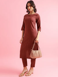 KALINI Striped Woven Design Straight Kurta with Trousers