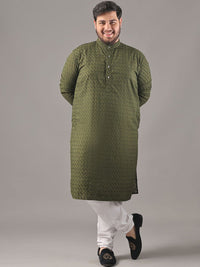 SOJANYA PLUS Size Embroidered Chikankari Band Collar Pure Cotton Straight Kurta