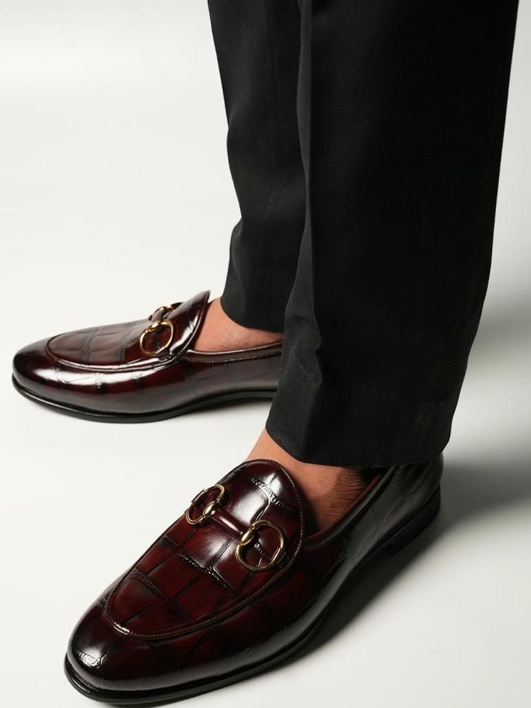 Monkstory Horsebit Smart Croc-Effect Slip-Ons Burgundy