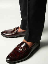 Monkstory Horsebit Smart Croc-Effect Slip-Ons Burgundy