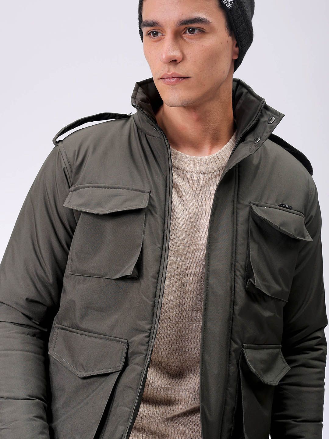 The Indian Garage Co Men Slim Fit Military Bomber Utility Jacket