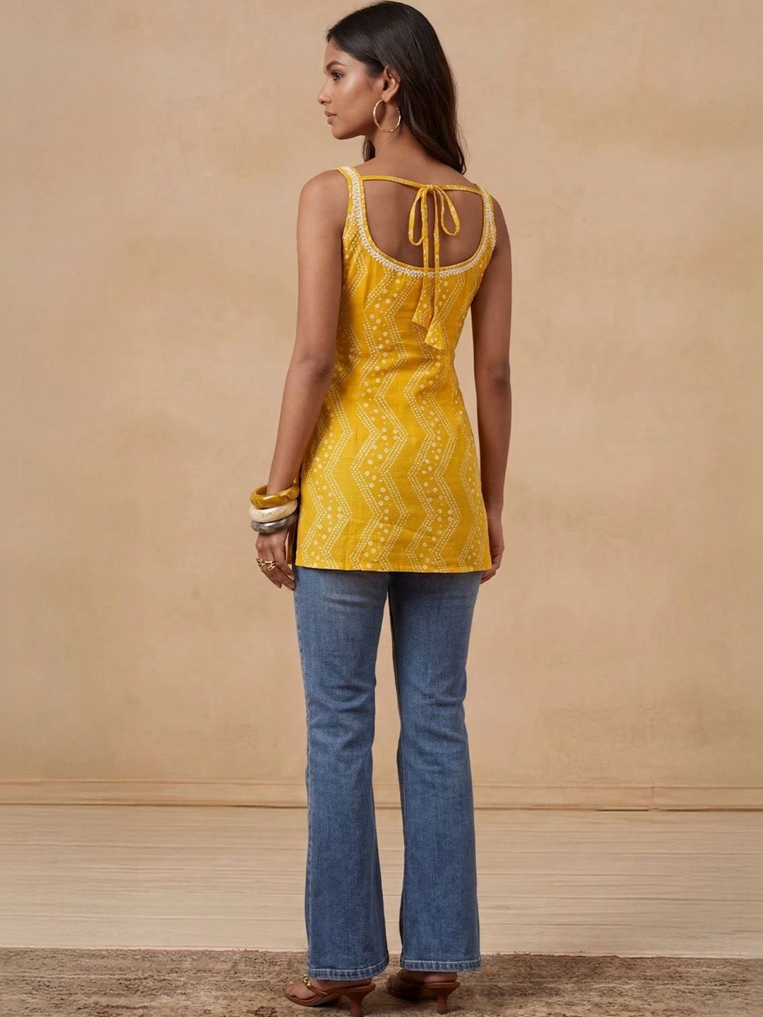 House of Chikankari Women Leheriya Printed Chikankari Kurta