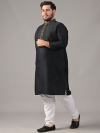 SOJANYA PLUS Plus Size Men Paisley Woven Design Band Collar Straight Kurta With Pyjamas