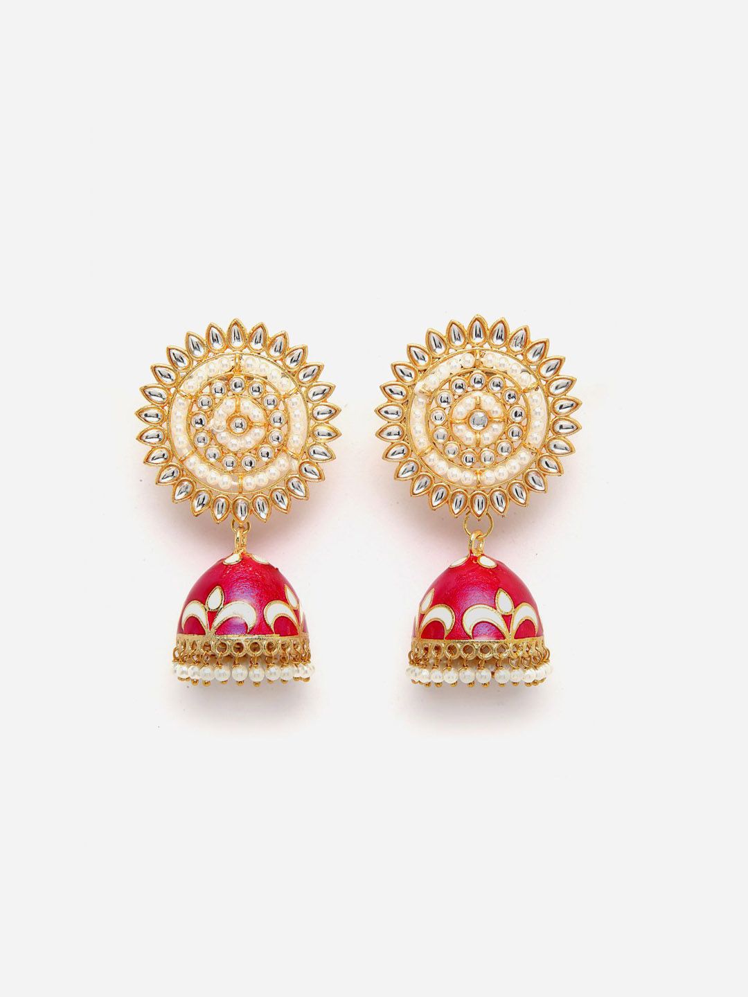 Anouk Gold-Plated Beaded & Kundan Studded Dome Shaped Jhumkas