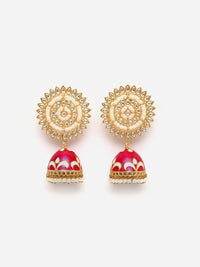 Anouk Gold-Plated Beaded & Kundan Studded Dome Shaped Jhumkas
