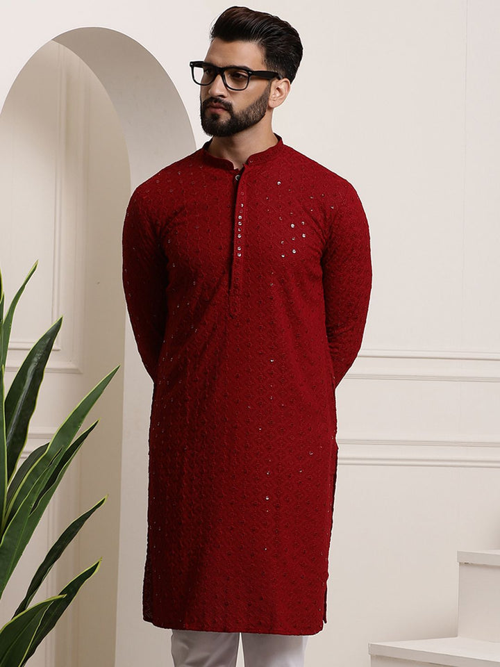 SOJANYA Geometric Embroidered Sequinned Straight Pure Cotton Kurta