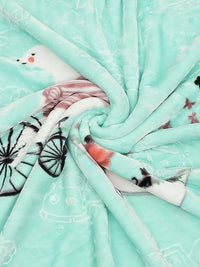 Monte Carlo Sea Green & Black Cartoon Characters Mild Winter 600 GSM Single Bed Blanket