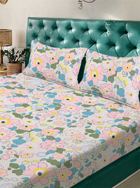 Myntra Elegant Homes Multicoloured Floral 300 TC King Bedsheet with 2 Pillow Covers