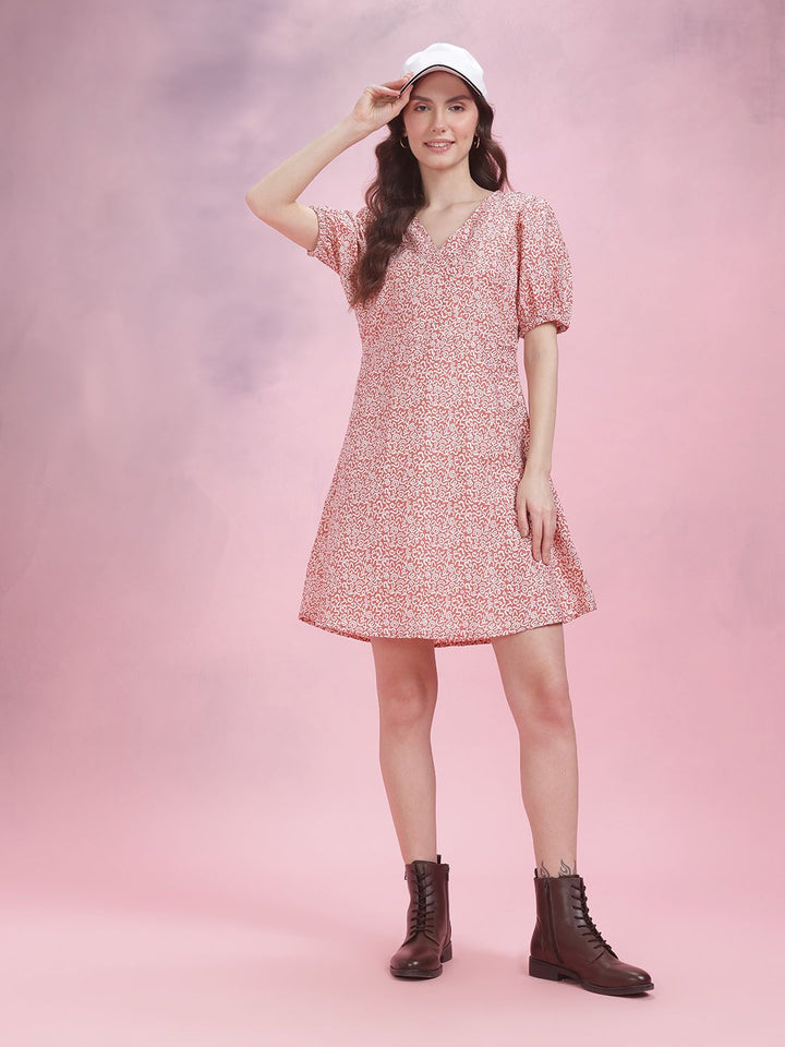 DressBerry Printed Puff Sleeve A-Line Dress