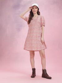 DressBerry Printed Puff Sleeve A-Line Dress