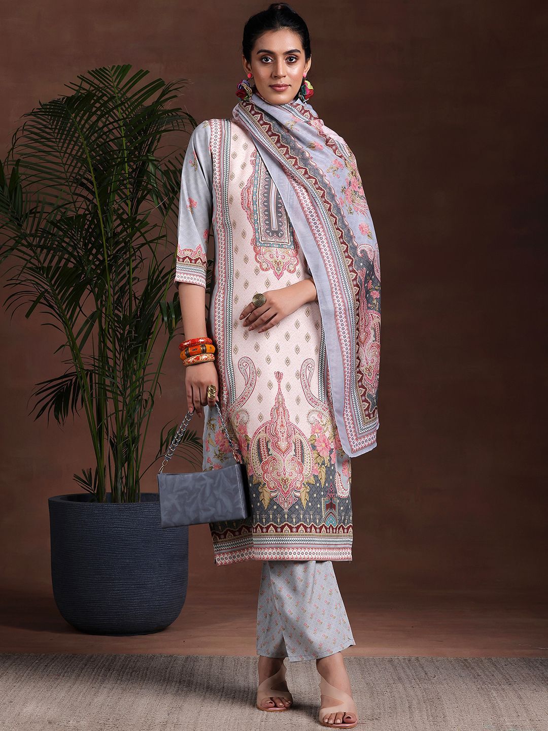 Libas Ethnic Motifs Printed Keyhole Neck Straight Kurta with Trousers & Dupatta