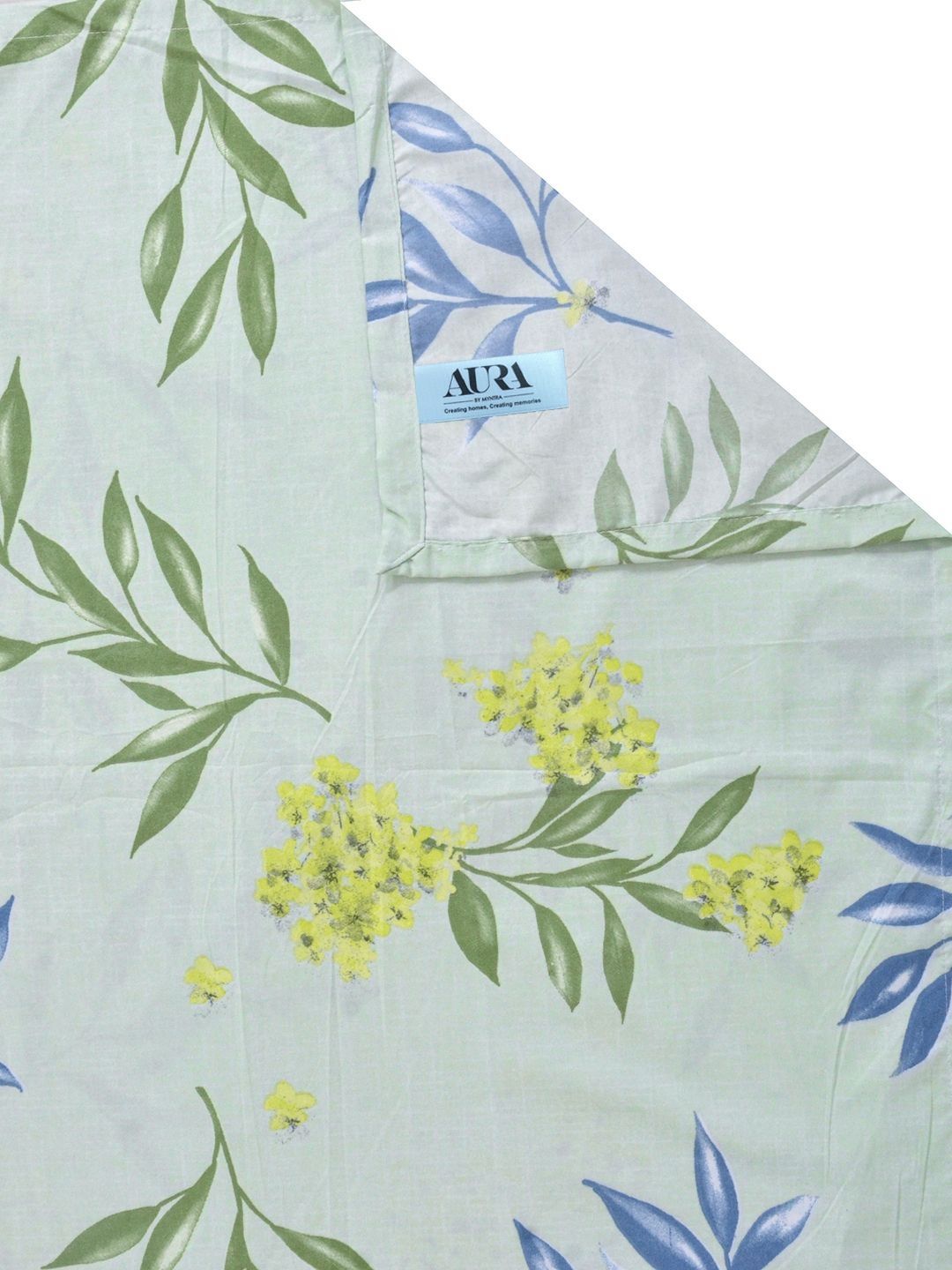 Aura Green & Blue Floral Printed 300 TC Double King Bedsheet Set-2.50 m X 2.25 m