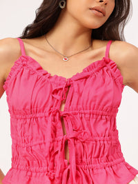 DressBerry Smocked Tie-Up Detail Top