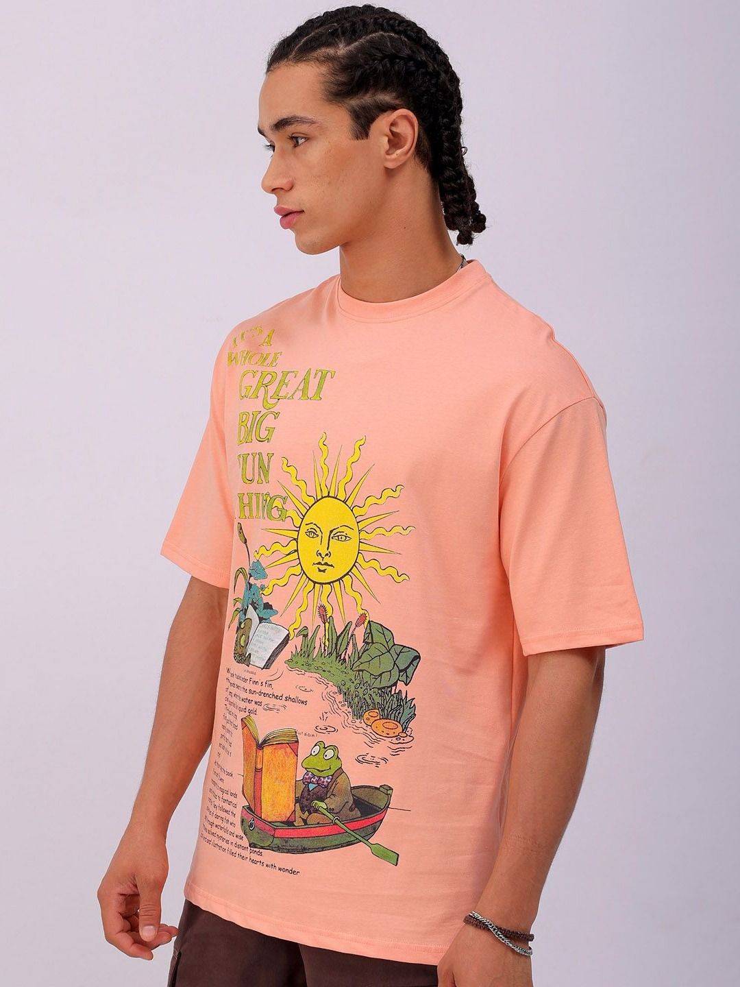The Indian Garage Co Men Graphic Printed Round Neck Pure Cotton Relaxed Fit T-shirt