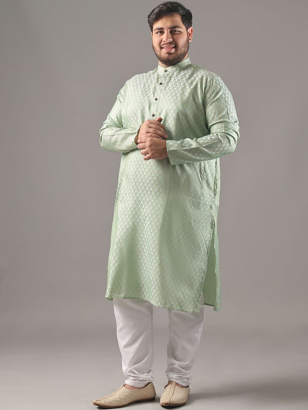 SOJANYA PLUS Plus Size Men Ethnic Motifs Woven Design Straight Kurta With Pyjamas