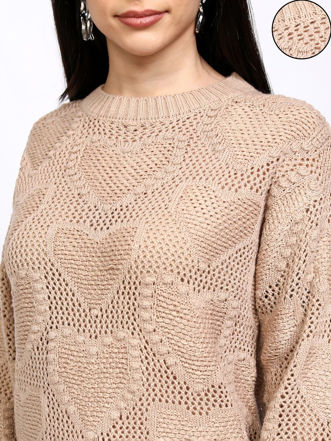 Tokyo Talkies Wanita Reka Bentuk Sendiri Lengan Panjang Pullover