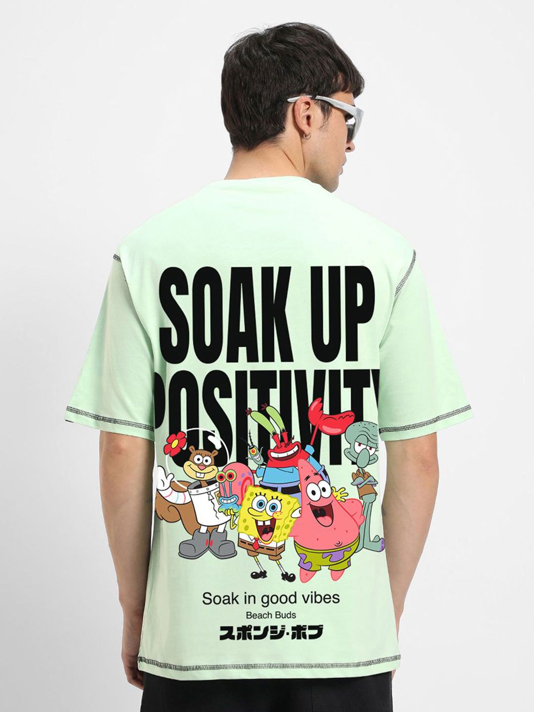 Bewakoof Men Graphic Printed Round Neck Pure Cotton Oversized Spongebob T-shirt