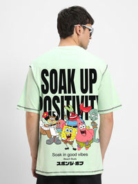 Bewakoof Men Graphic Printed Round Neck Pure Cotton Oversized Spongebob T-shirt
