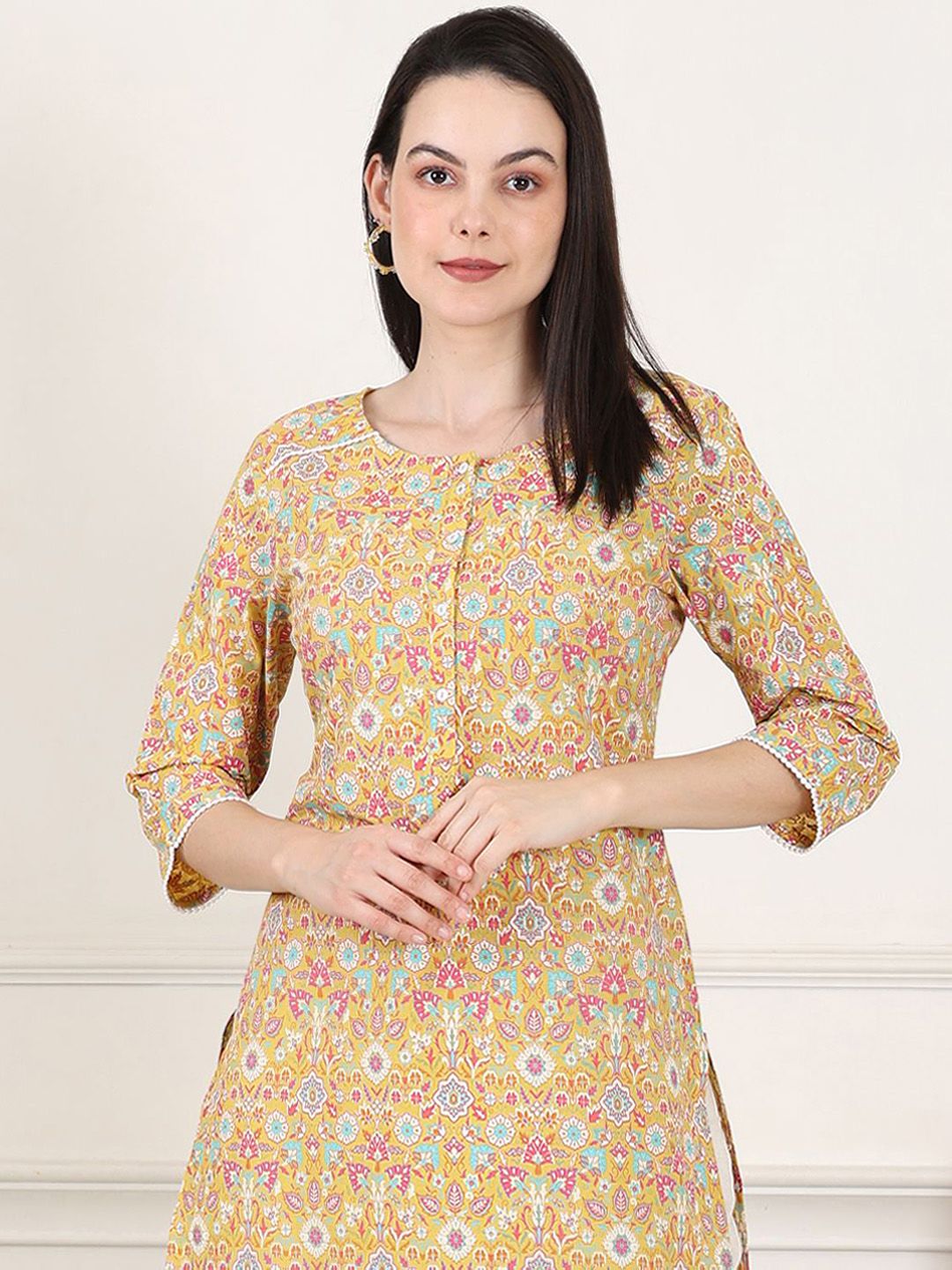 W Women Floral Printed Flared Sleeves Sequinned Kurta