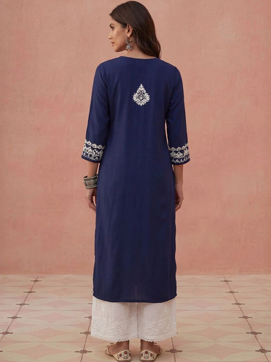 Kurta Sulam Benang Sulam Wanita Rumah Chikankari