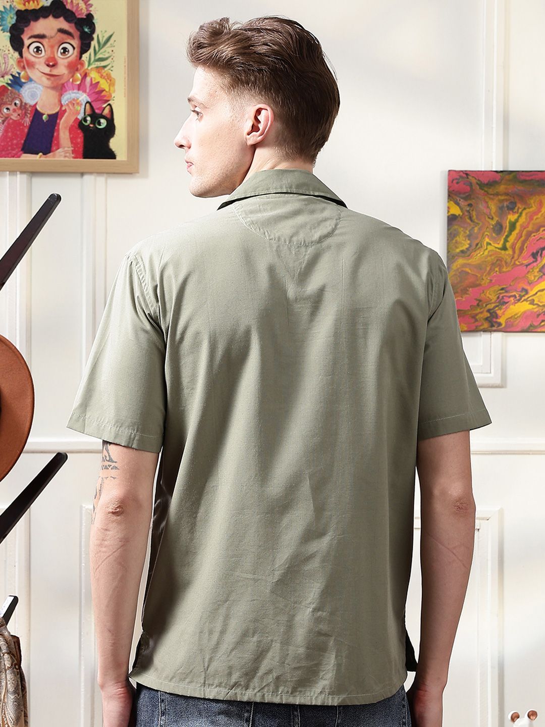 Eszett Floral Printed Spread Collar Embroidered Casual Shirt
