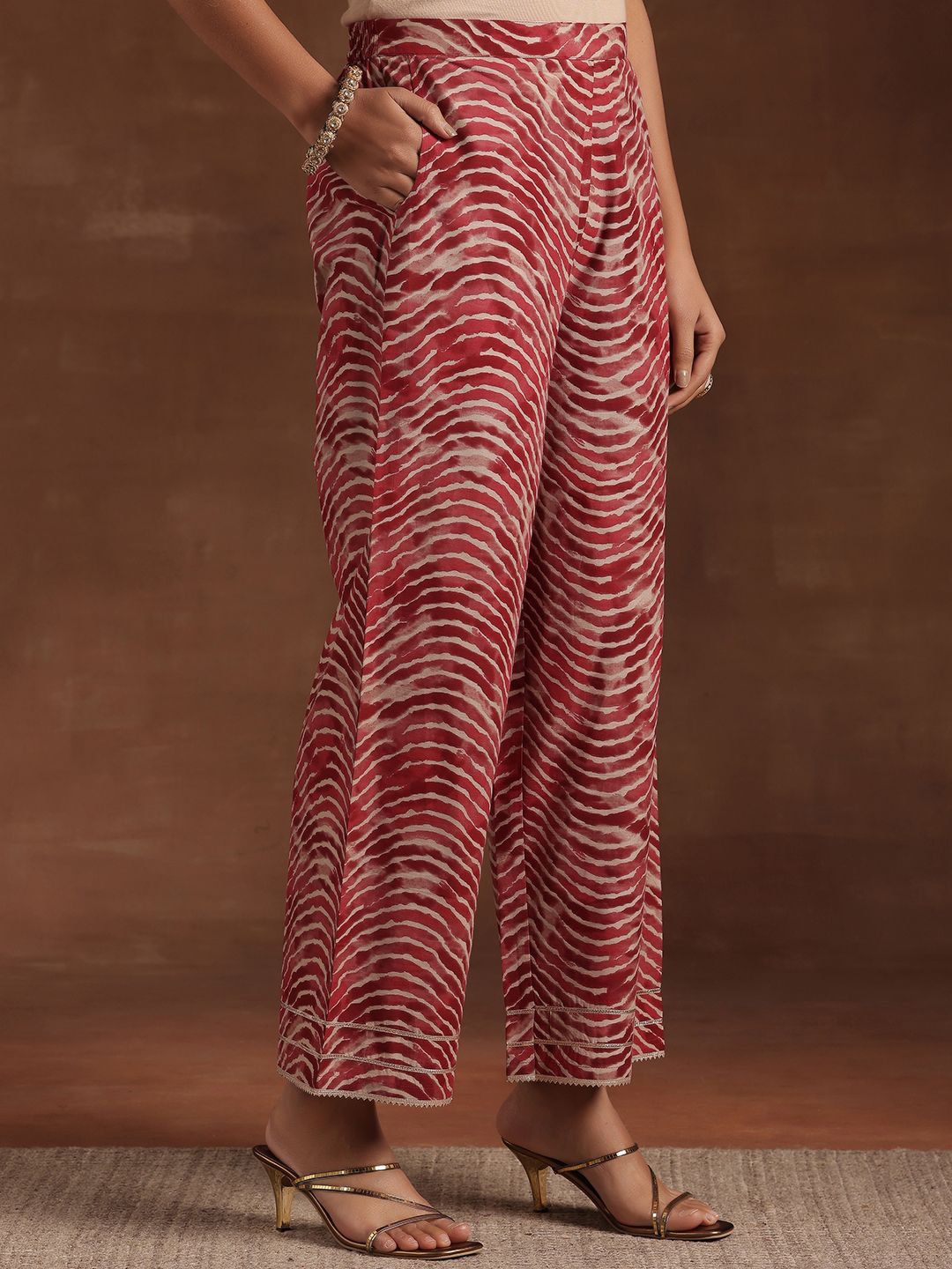 Libas Floral Printed Gotta Patti Pure Cotton Straight Kurta With Palazzo & Dupatta