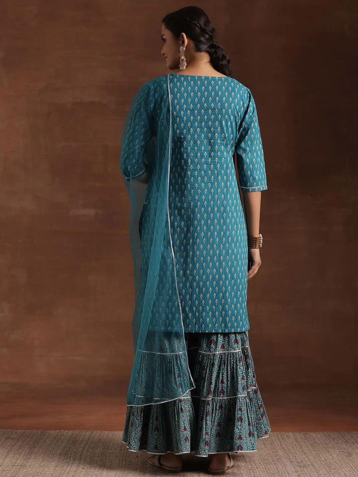 Libas Floral Printed Pure Cotton Kurta with Sharara & Dupatta