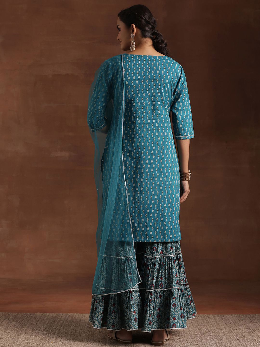 Libas Floral Printed Pure Cotton Kurta with Sharara & Dupatta