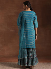 Libas Floral Printed Pure Cotton Kurta with Sharara & Dupatta