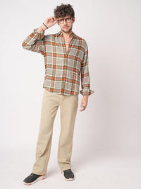 VASTRADO Men Classic Slim Fit Checked Cutaway Collar Casual Shirt