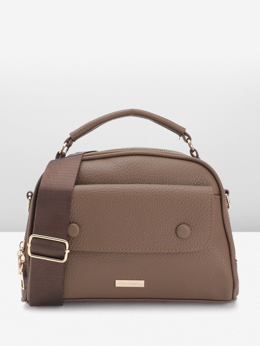 DressBerry Textured Structured Handheld Bag with Detachable Sling Strap