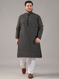 SOJANYA PLUS Plus Size Men Geometric Embroidered Pure Cotton Straight Kurta With Pyjamas